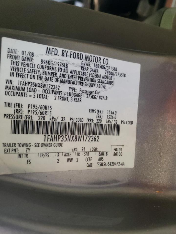 Photo 10 from auction – 2008 FORD FOCUS SE with VIN 1FAHP35NX8W172362