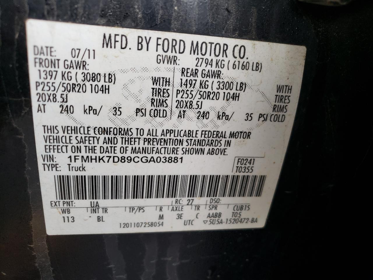 Photo 10 from auction – 2012 FORD EXPLORER X with VIN 1FMHK7D89CGA03881
