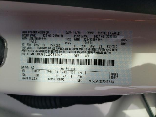 Photo 10 from auction – 2020 FORD ESCAPE TIT with VIN 1FMCU9J93LUC51297