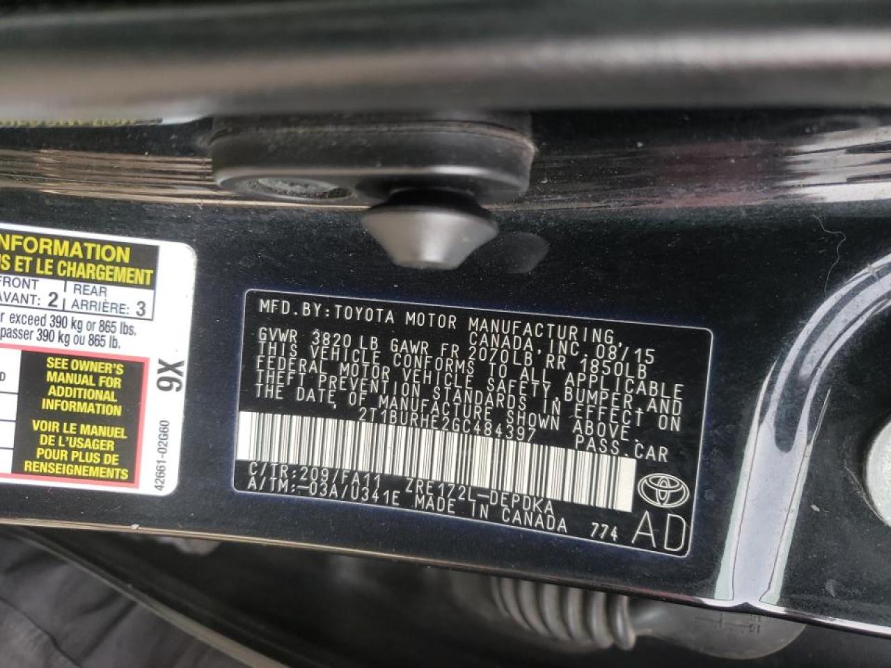 Photo 10 from auction – 2016 TOYOTA COROLLA L with VIN 2T1BURHE2GC484397