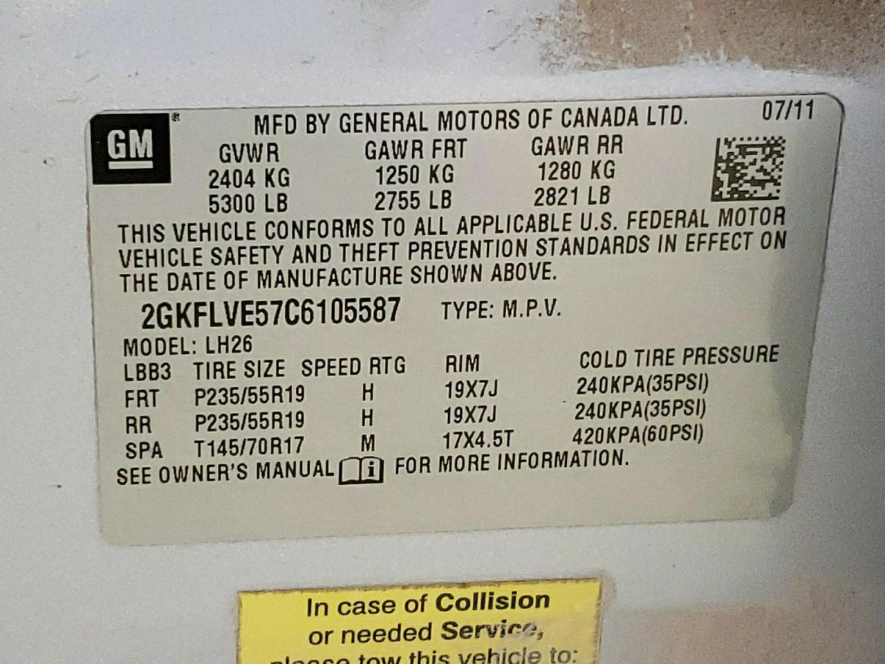 Photo 10 from auction – 2012 GMC TERRAIN SL with VIN 2GKFLVE57C6105587