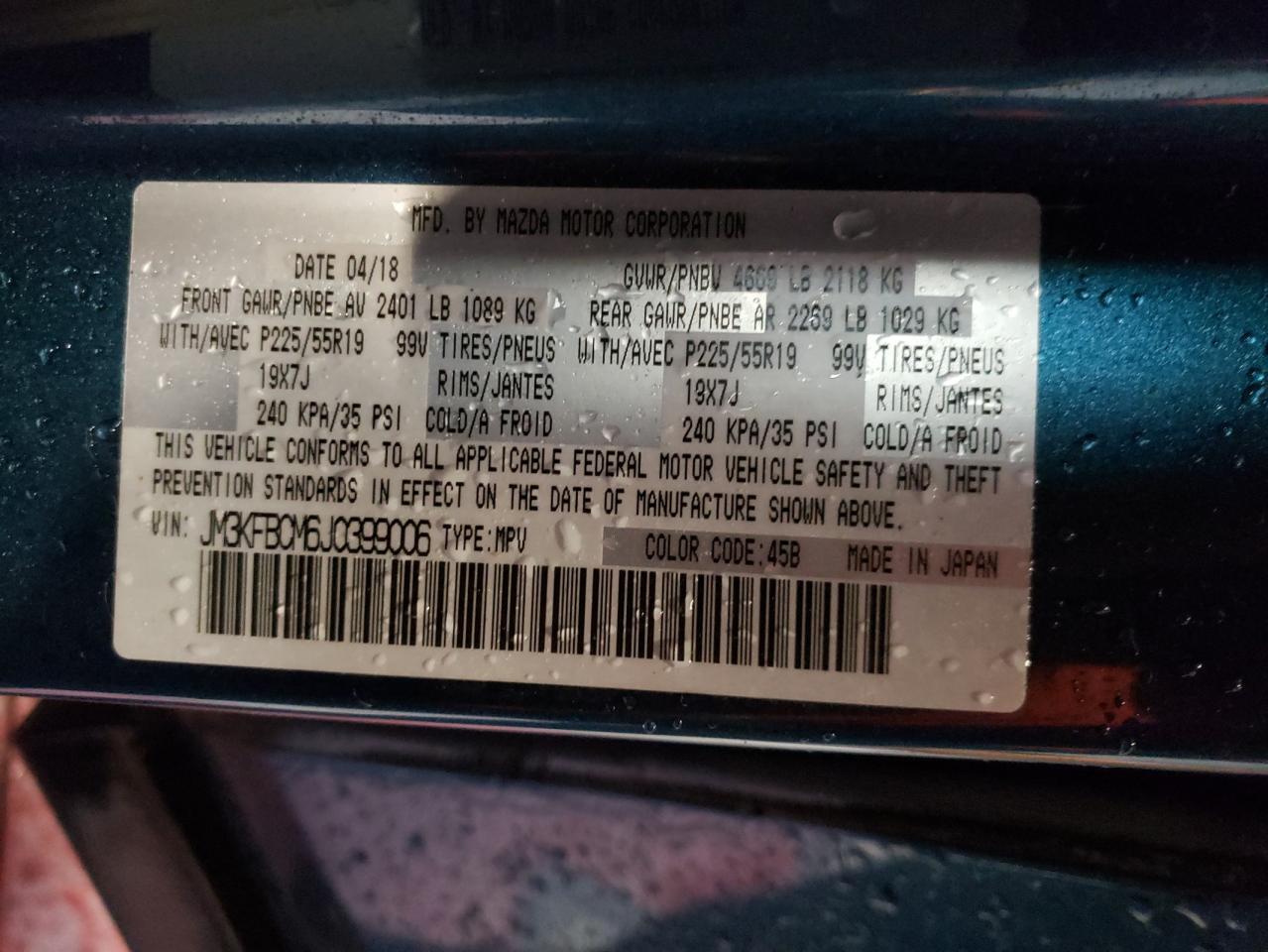 Photo 10 from auction – 2018 MAZDA CX-5 TOURI with VIN JM3KFBCM6J0399006
