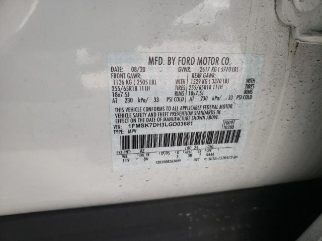 Photo 10 from auction – 2020 FORD EXPLORER X with VIN 1FMSK7DH3LGD03681