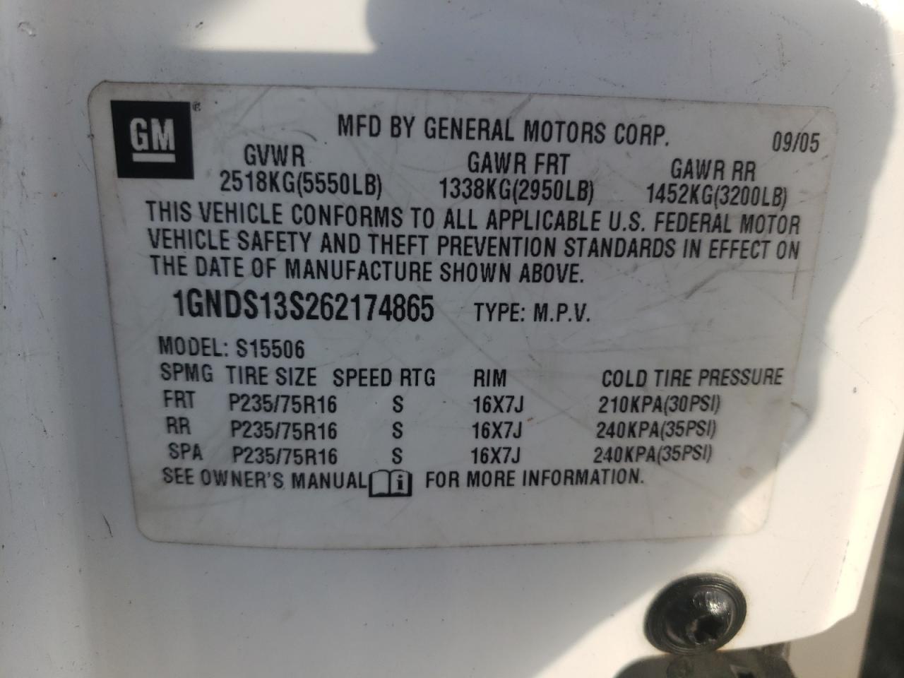 Photo 10 from auction – 2006 CHEVROLET TRAILBLAZE with VIN 1GNDS13S262174865
