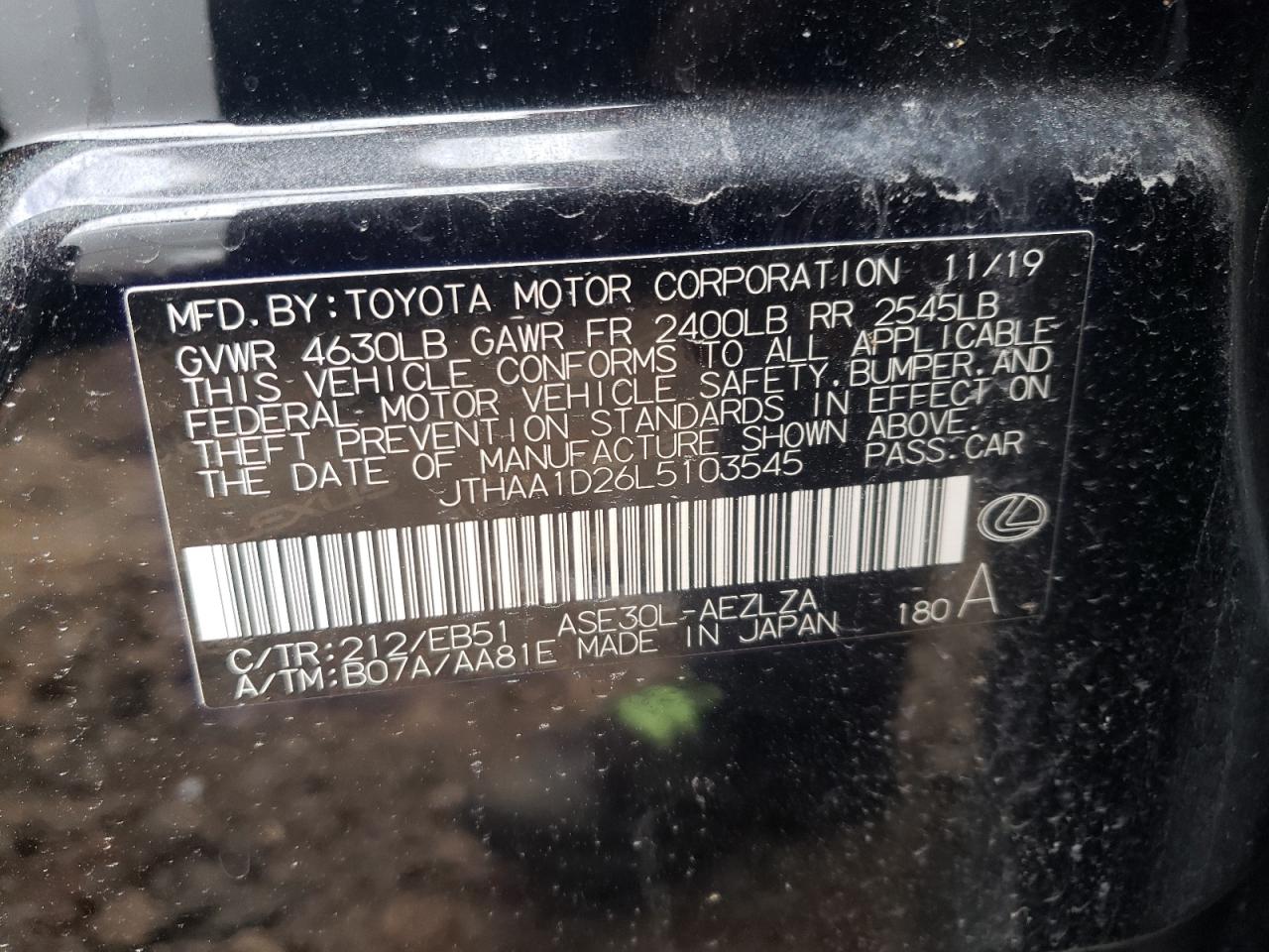 Photo 10 from auction – 2020 LEXUS IS 300 with VIN JTHAA1D26L5103545