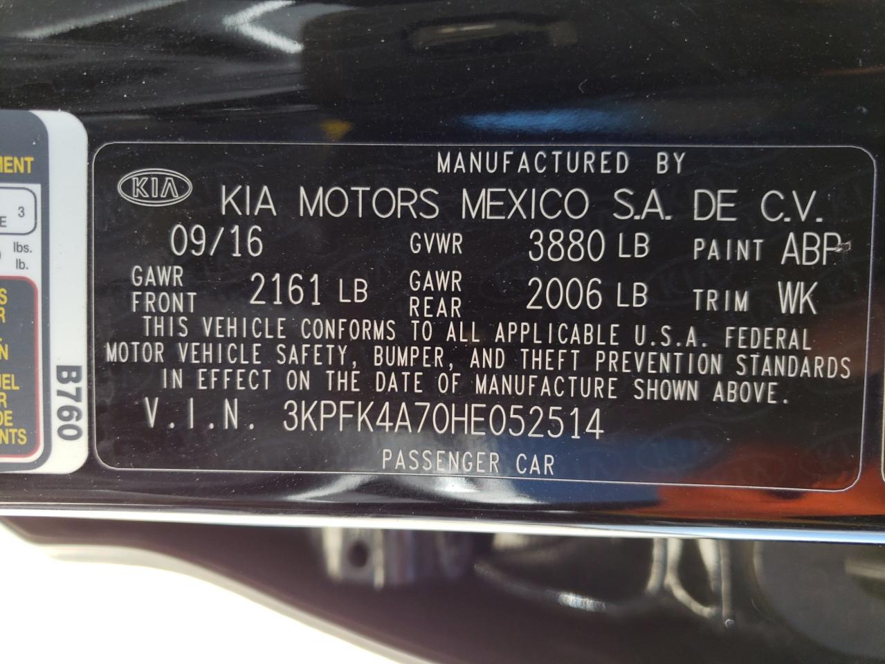 Photo 10 from auction – 2017 KIA FORTE LX with VIN 3KPFK4A70HE052514