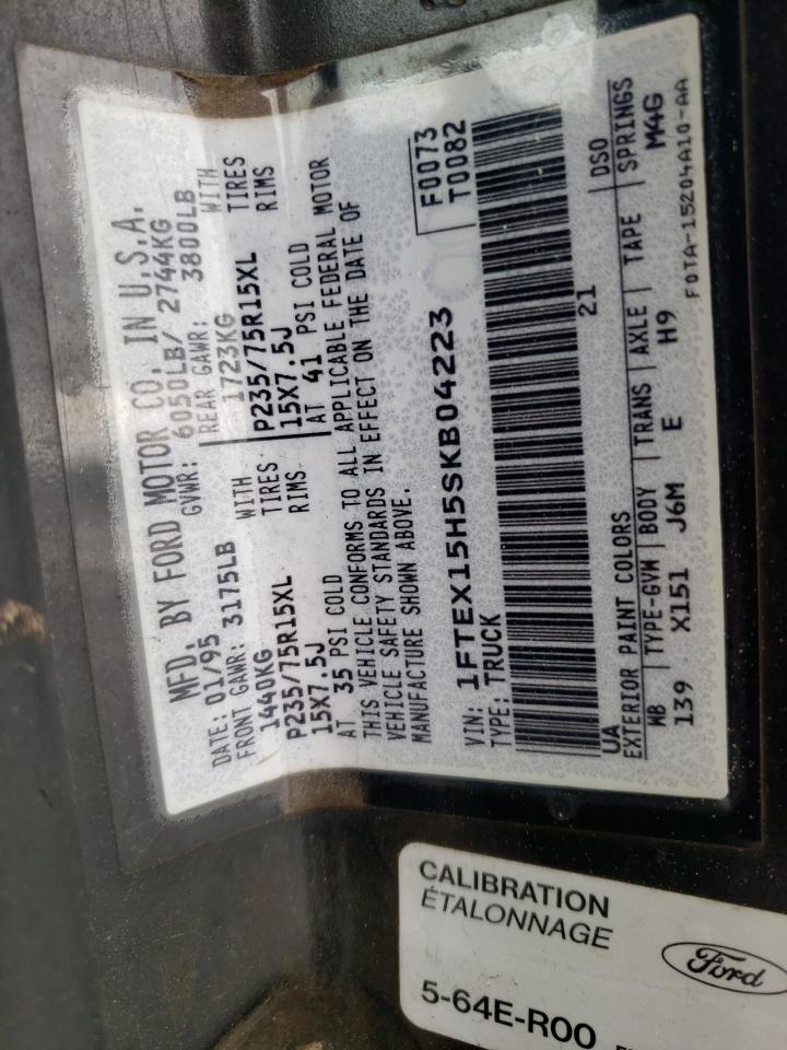 Photo 10 from auction – 1995 FORD F150 with VIN 1FTEX15H5SKB04223