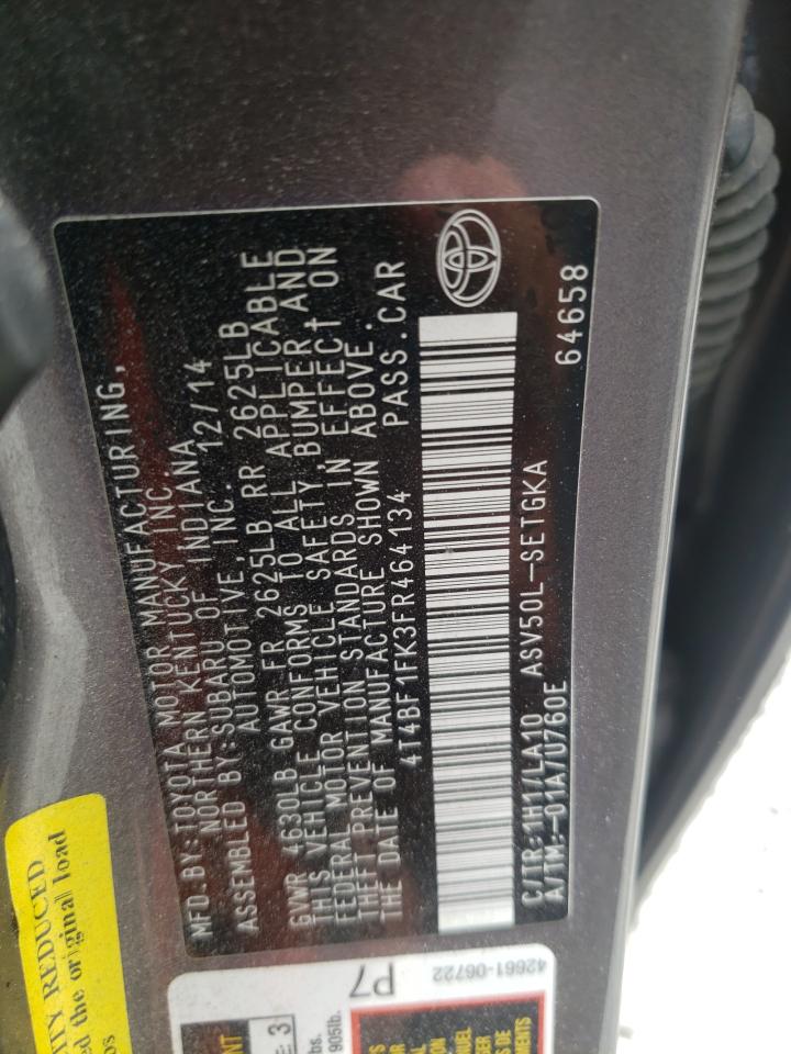 Photo 10 from auction – 2015 TOYOTA CAMRY LE with VIN 4T4BF1FK3FR464134