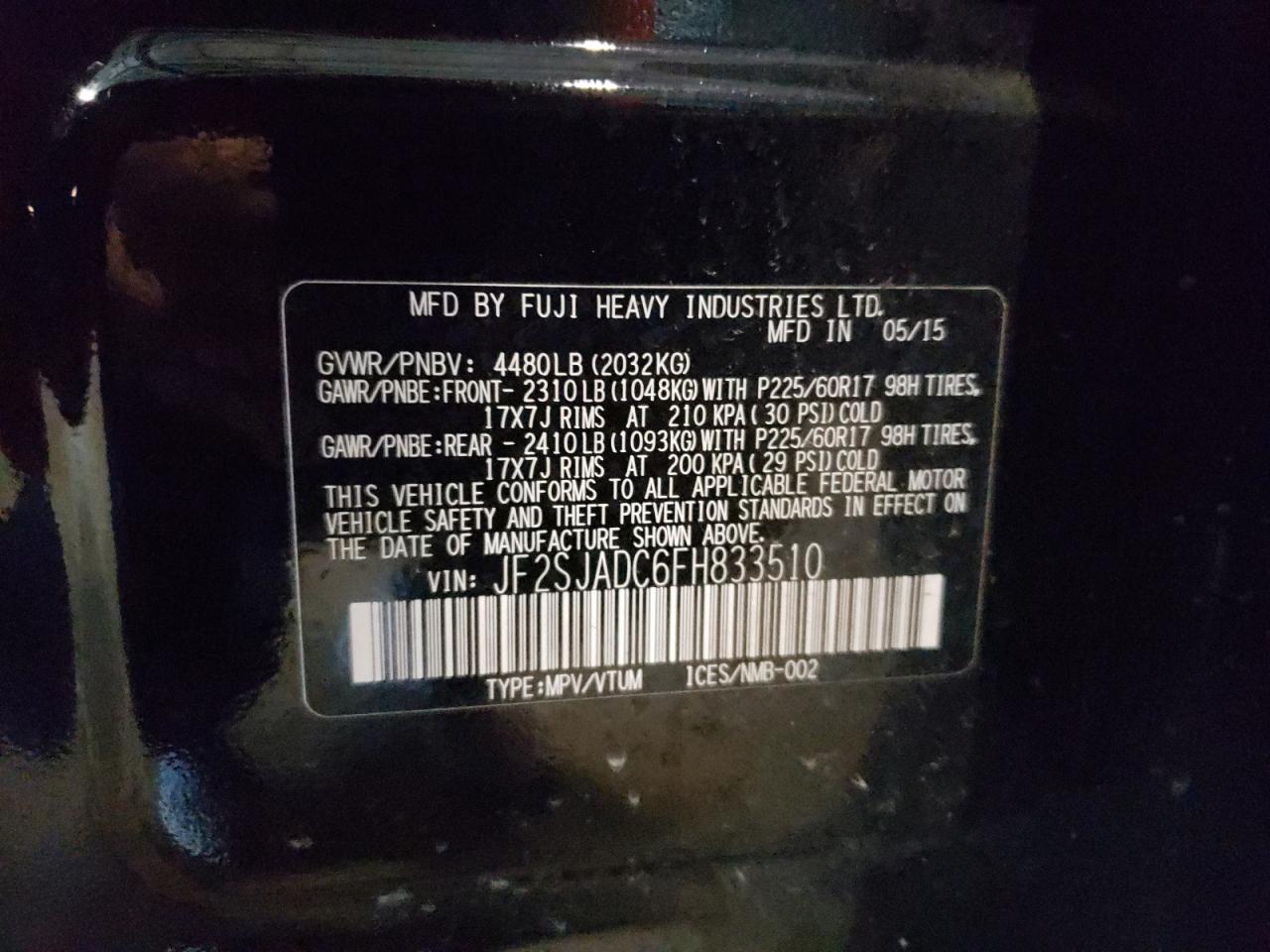 Photo 10 from auction – 2015 SUBARU FORESTER 2 with VIN JF2SJADC6FH833510