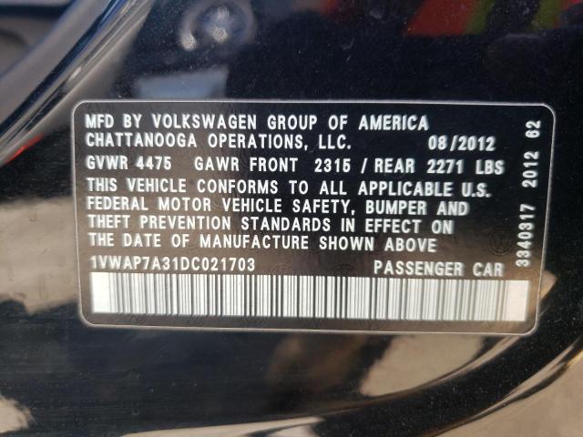 Photo 10 from auction – 2013 VOLKSWAGEN PASSAT S with VIN 1VWAP7A31DC021703