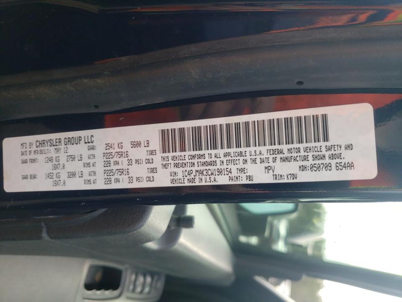 Photo 10 from auction – 2012 JEEP LIBERTY SP with VIN 1C4PJMAK3CW190154