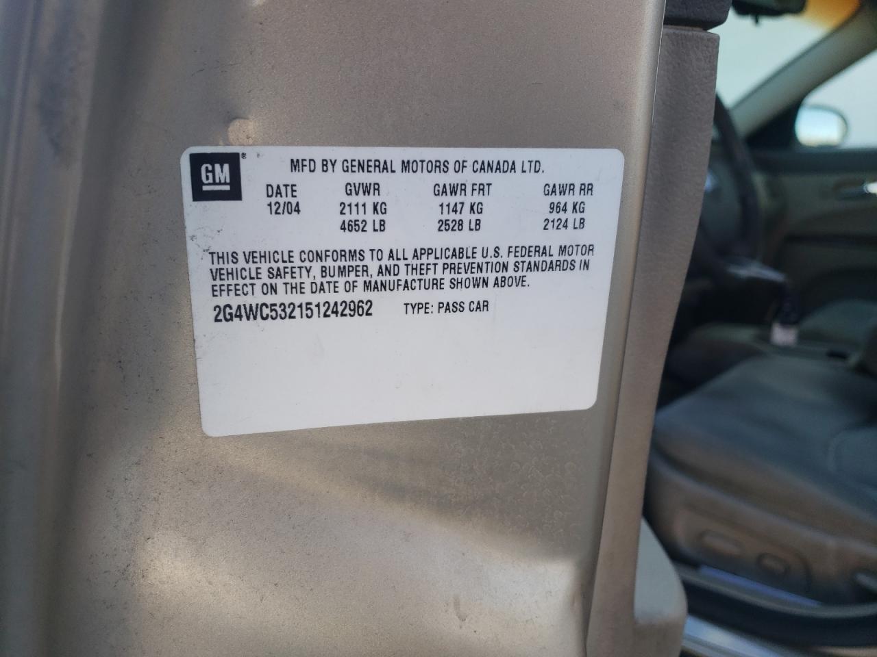 Photo 10 from auction – 2005 BUICK LACROSSE C with VIN 2G4WC532151242962