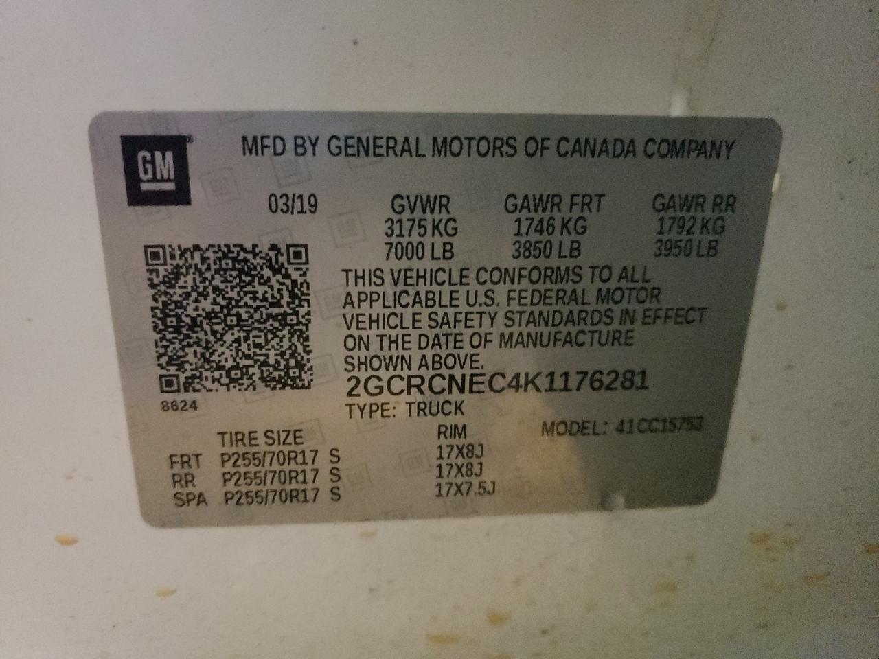 Photo 10 from auction – 2019 CHEVROLET SILVERADO with VIN 2GCRCNEC4K1176281