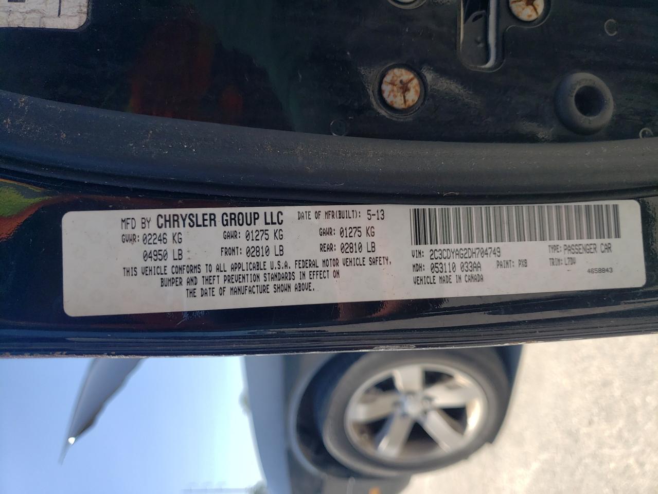 Photo 10 from auction – 2013 DODGE CHALLENGER with VIN 2C3CDYAG2DH704749