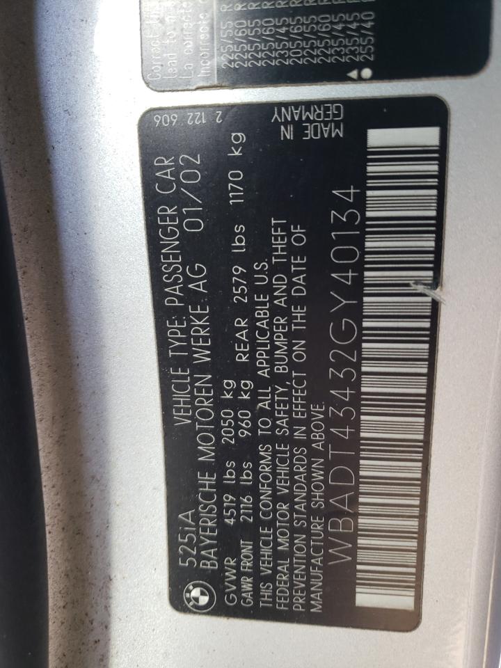 Photo 10 from auction – 2002 BMW 525 I AUTO with VIN WBADT43432GY40134