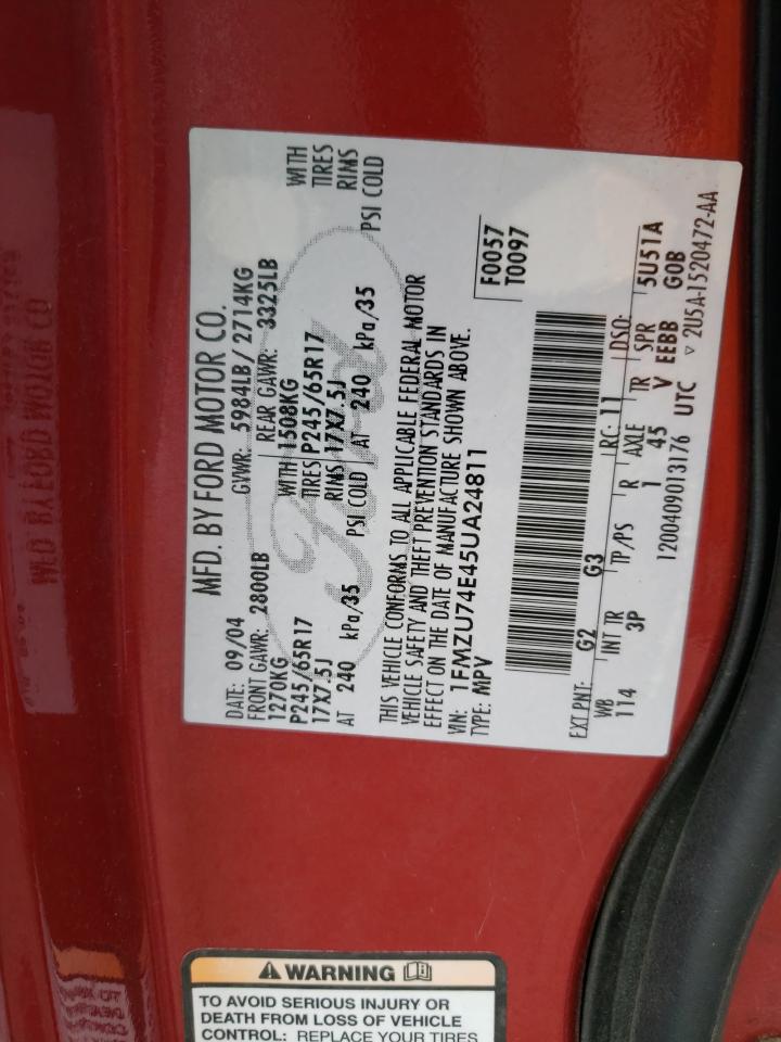 Photo 10 from auction – 2005 FORD EXPLORER E with VIN 1FMZU74E45UA24811