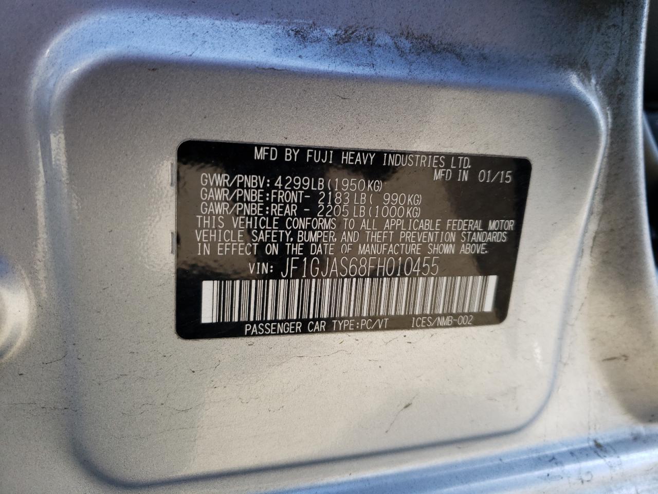Photo 10 from auction – 2015 SUBARU IMPREZA SP with VIN JF1GJAS68FH010455