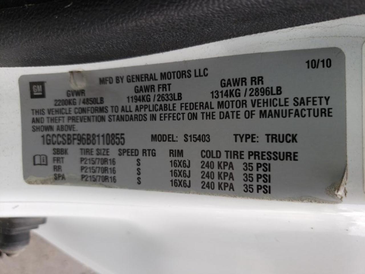 Photo 10 from auction – 2011 CHEVROLET COLORADO with VIN 1GCCSBF96B8110855