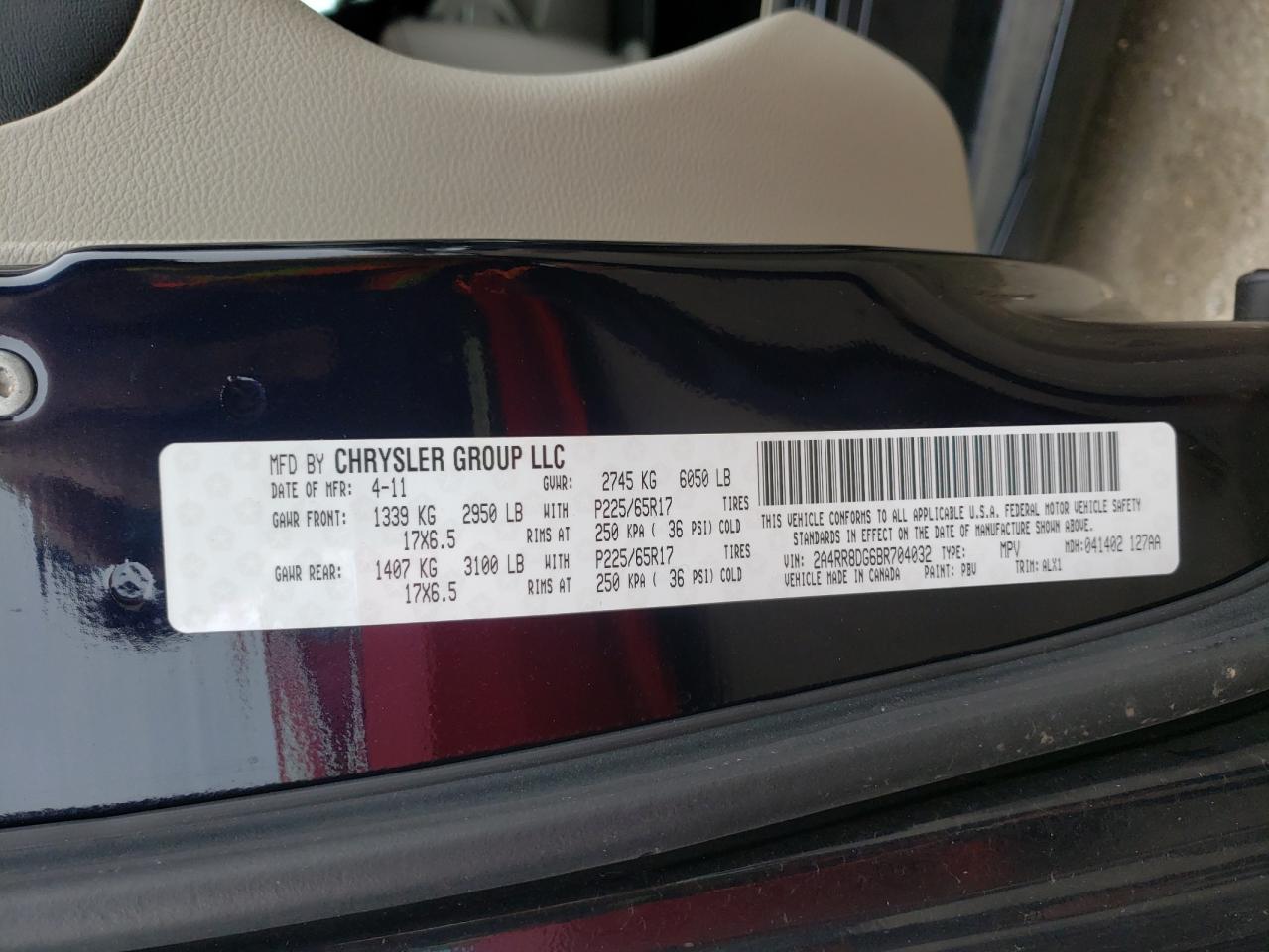 Photo 10 from auction – 2011 CHRYSLER TOWN & COU with VIN 2A4RR8DG6BR704032