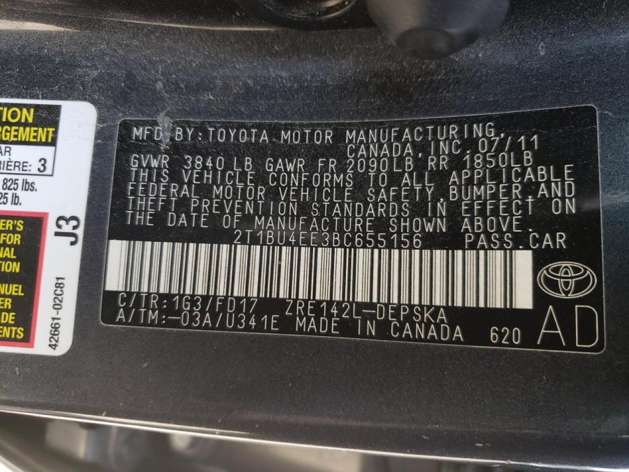 Photo 10 from auction – 2011 TOYOTA COROLLA BA with VIN 2T1BU4EE3BC655156