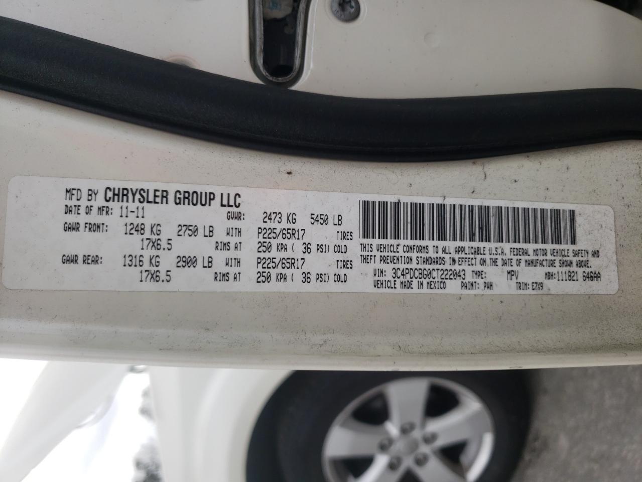 Photo 10 from auction – 2012 DODGE JOURNEY SX with VIN 3C4PDCBG0CT222043