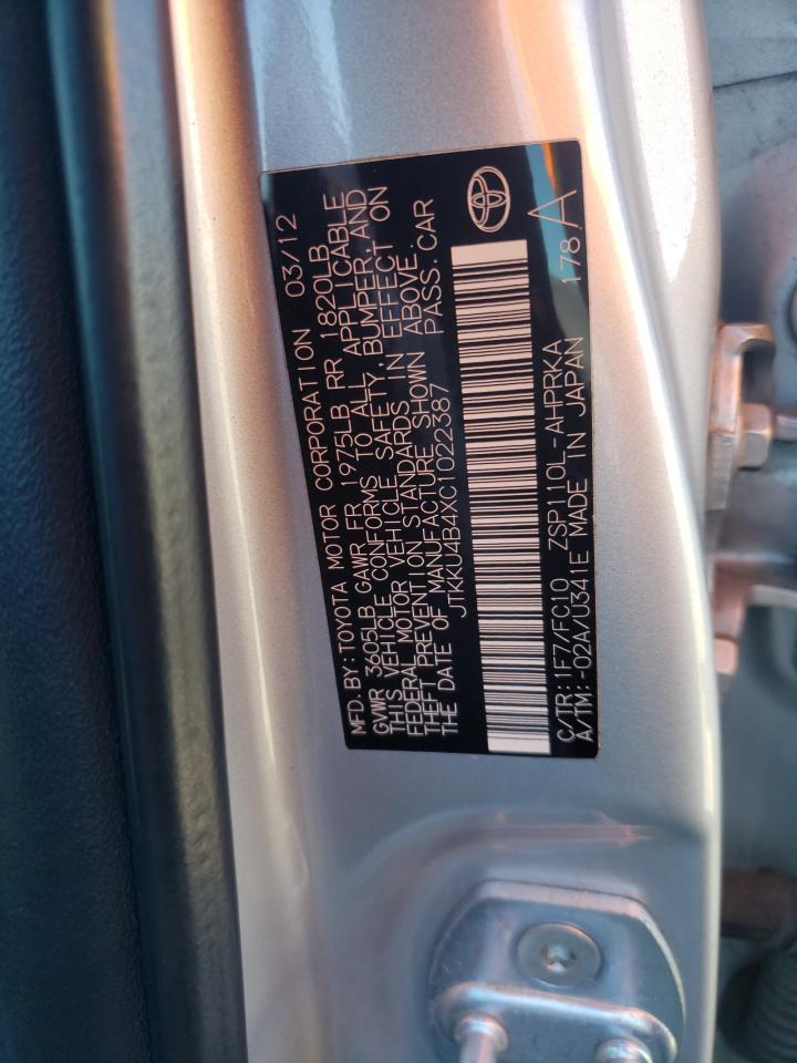 Photo 10 from auction – 2012 TOYOTA SCION XD with VIN JTKKU4B4XC1022387