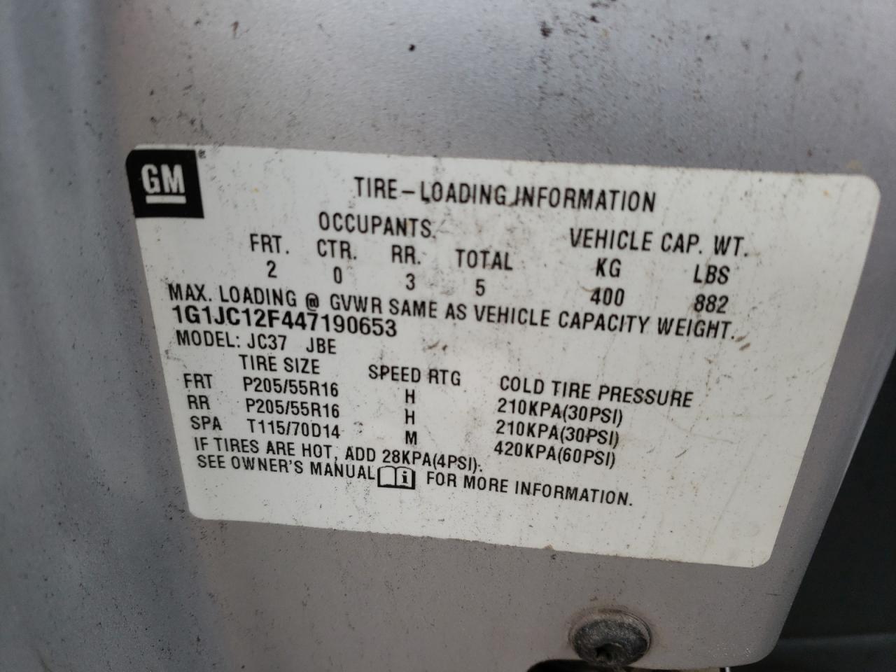 Photo 10 from auction – 2004 CHEVROLET CAVALIER with VIN 1G1JC12F447190653