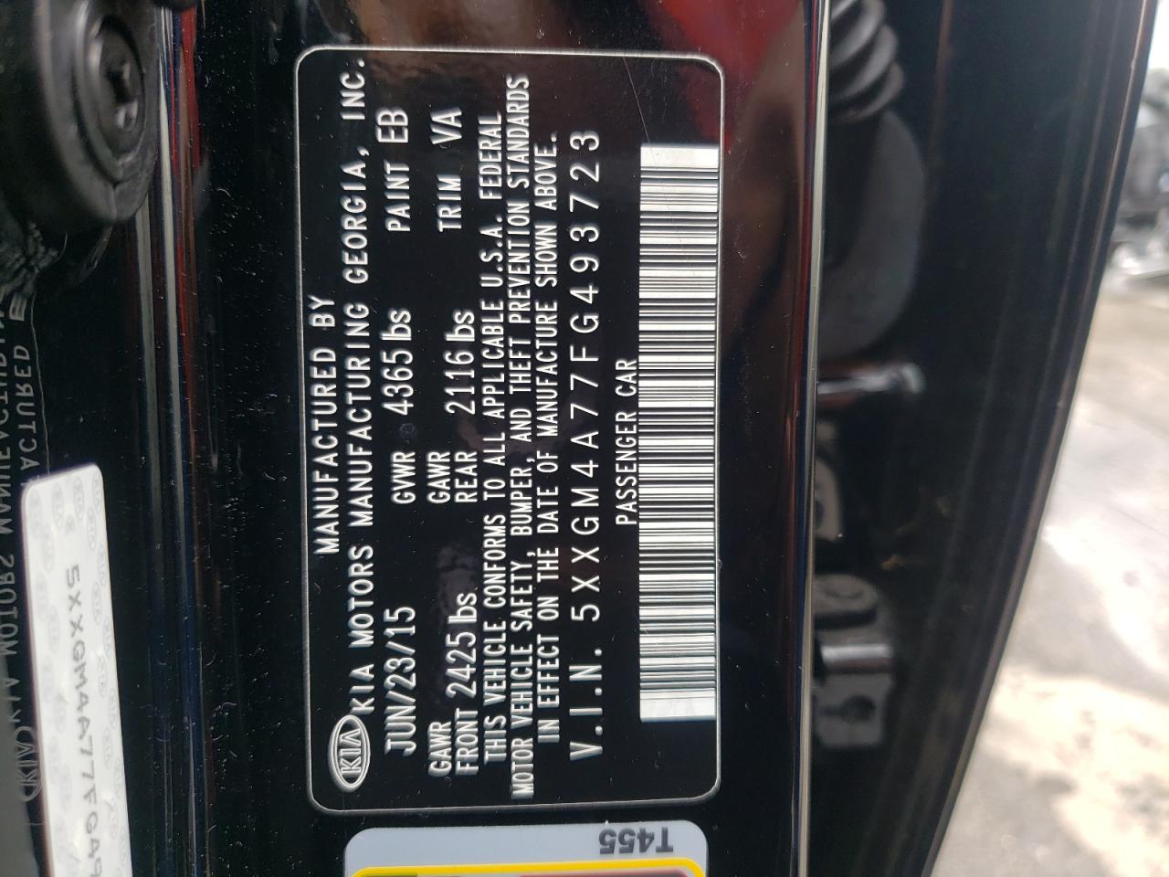 Photo 10 from auction – 2015 KIA OPTIMA LX with VIN 5XXGM4A77FG493723