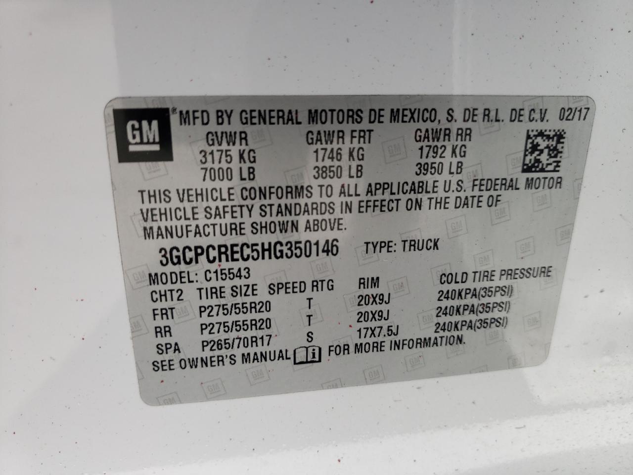 Photo 10 from auction – 2017 CHEVROLET SILVERADO with VIN 3GCPCREC5HG350146