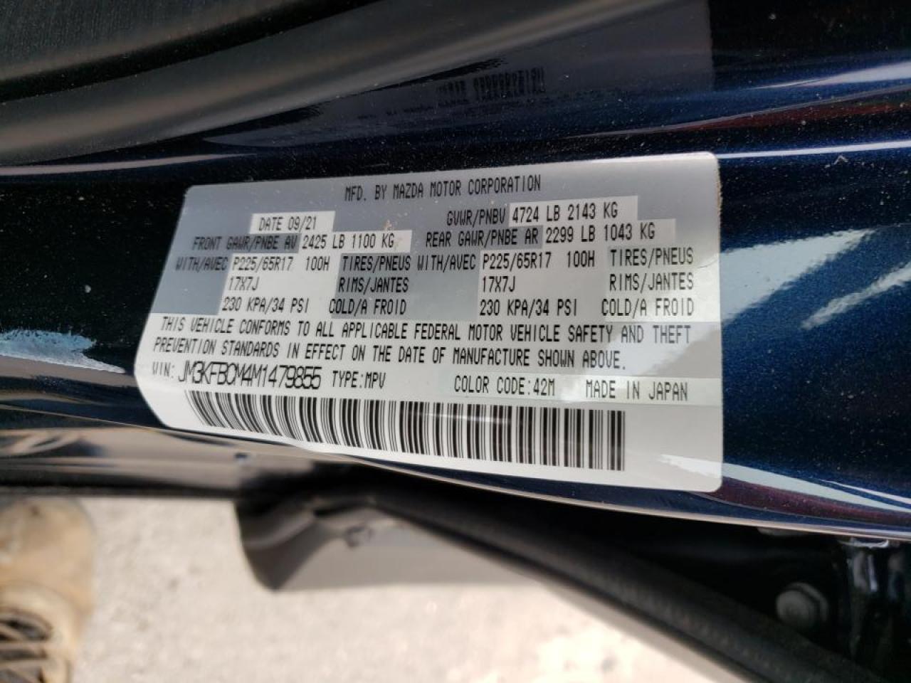 Photo 10 from auction – 2021 MAZDA CX-5 TOURI with VIN JM3KFBCM4M1479855