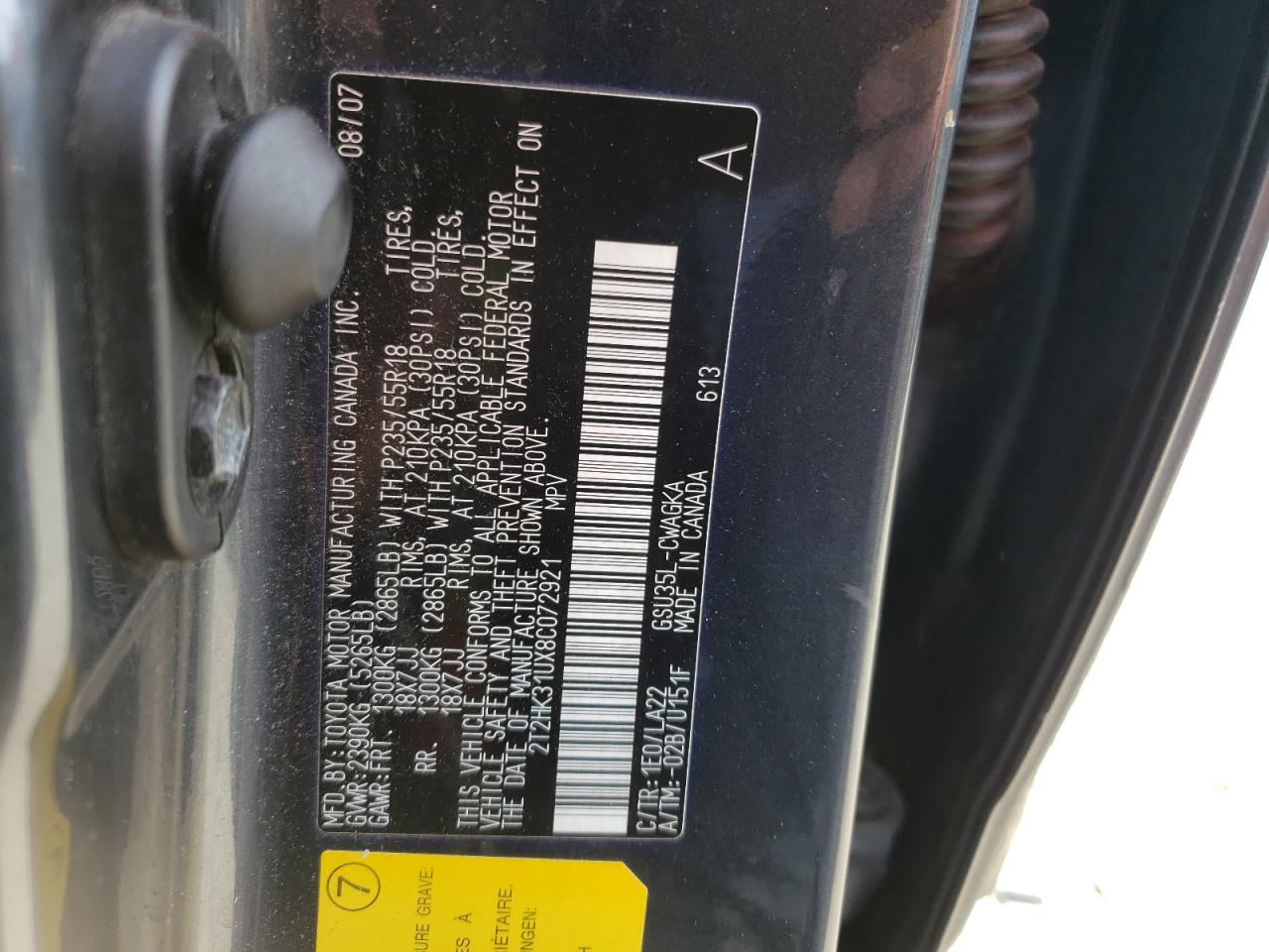 Photo 10 from auction – 2008 LEXUS RX 350 with VIN 2T2HK31UX8C072921