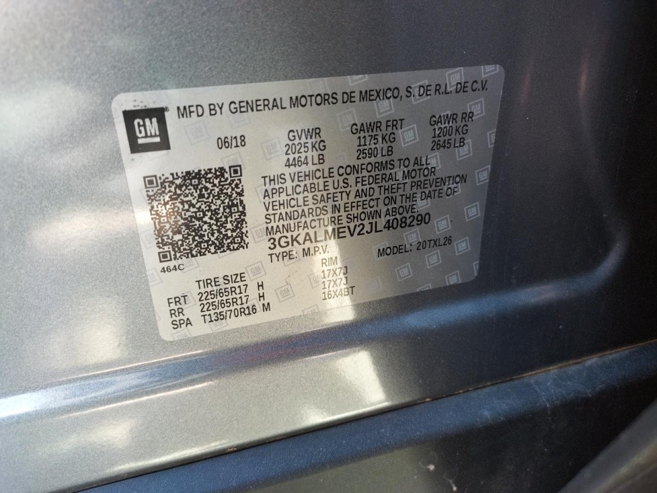 Photo 10 from auction – 2018 GMC TERRAIN SL with VIN 3GKALMEV2JL408290