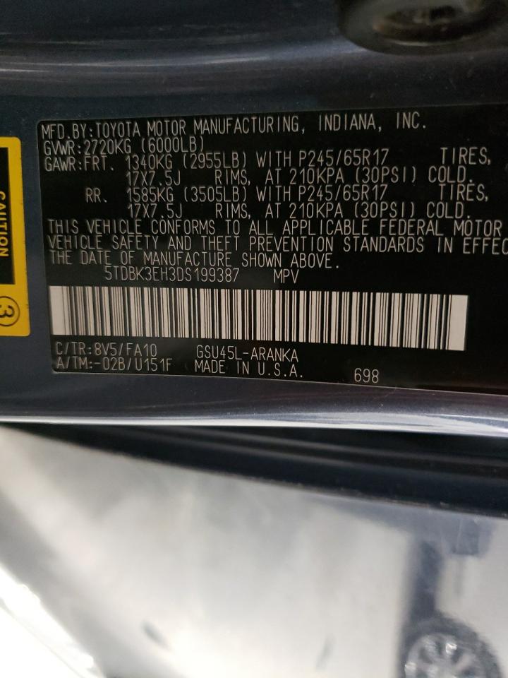 Photo 10 from auction – 2013 TOYOTA HIGHLANDER with VIN 5TDBK3EH3DS199387
