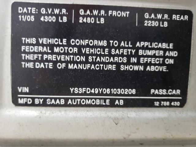 Photo 10 from auction – 2006 SAAB 9-3 with VIN YS3FD49Y061030206