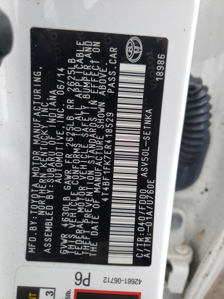 Photo 10 from auction – 2014 TOYOTA CAMRY L with VIN 4T4BF1FK7ER418529