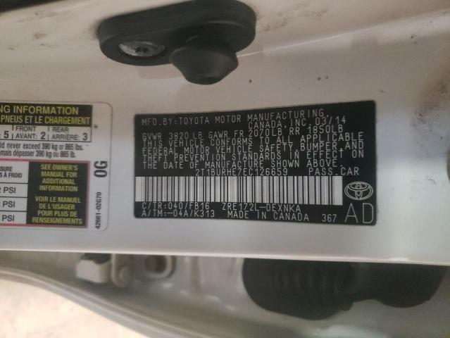 Photo 10 from auction – 2014 TOYOTA COROLLA L with VIN 2T1BURHE7EC126659