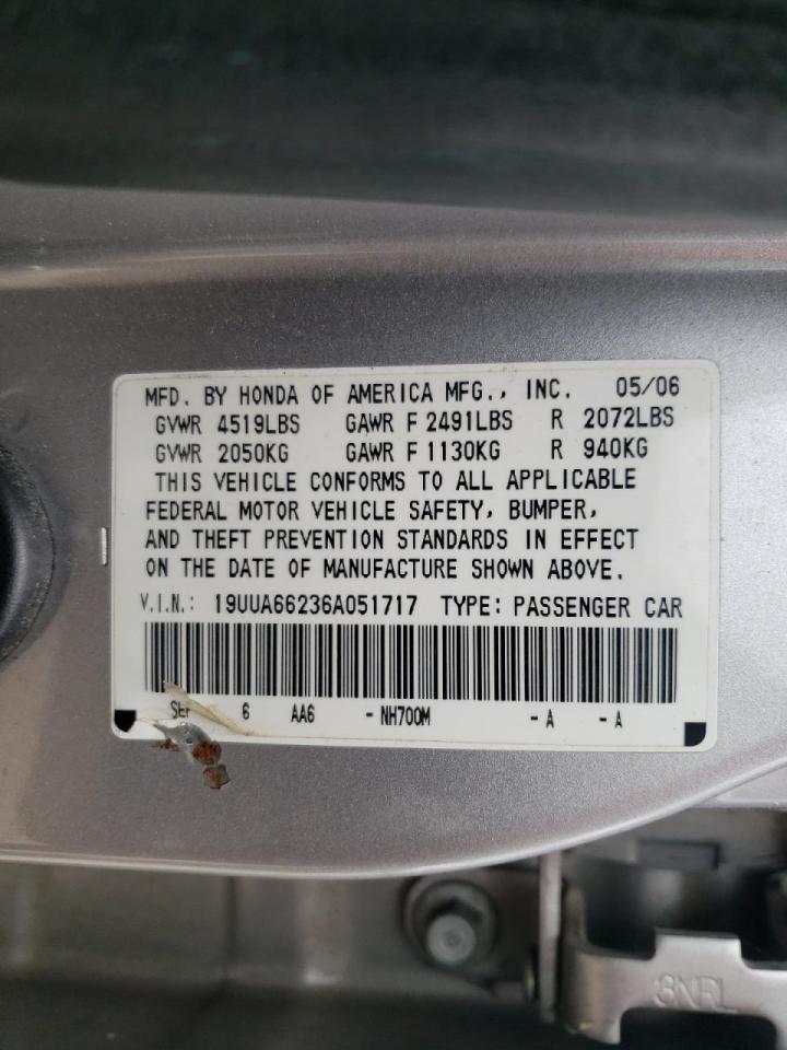 Photo 10 from auction – 2006 ACURA 3.2TL with VIN 19UUA66236A051717