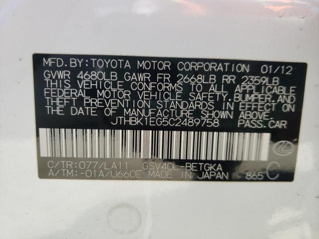 Photo 10 from auction – 2012 LEXUS ES 350 with VIN JTHBK1EG5C2489758