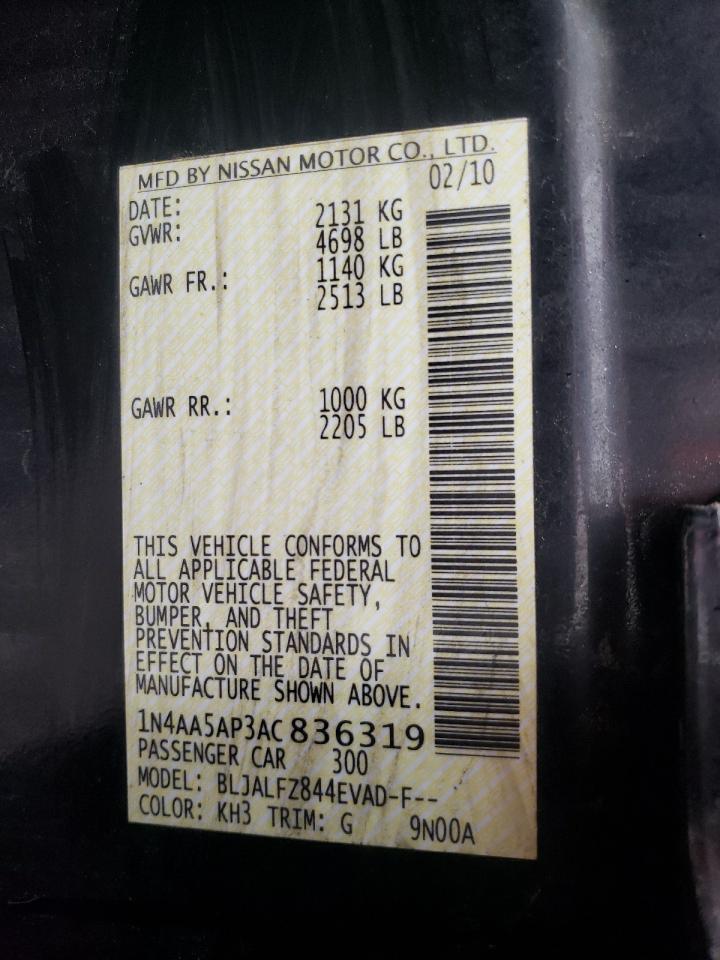 Photo 10 from auction – 2010 NISSAN MAXIMA S with VIN 1N4AA5AP3AC836319