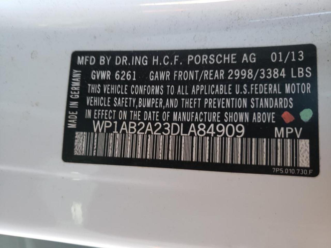 Photo 10 from auction – 2013 PORSCHE CAYENNE S with VIN WP1AB2A23DLA84909