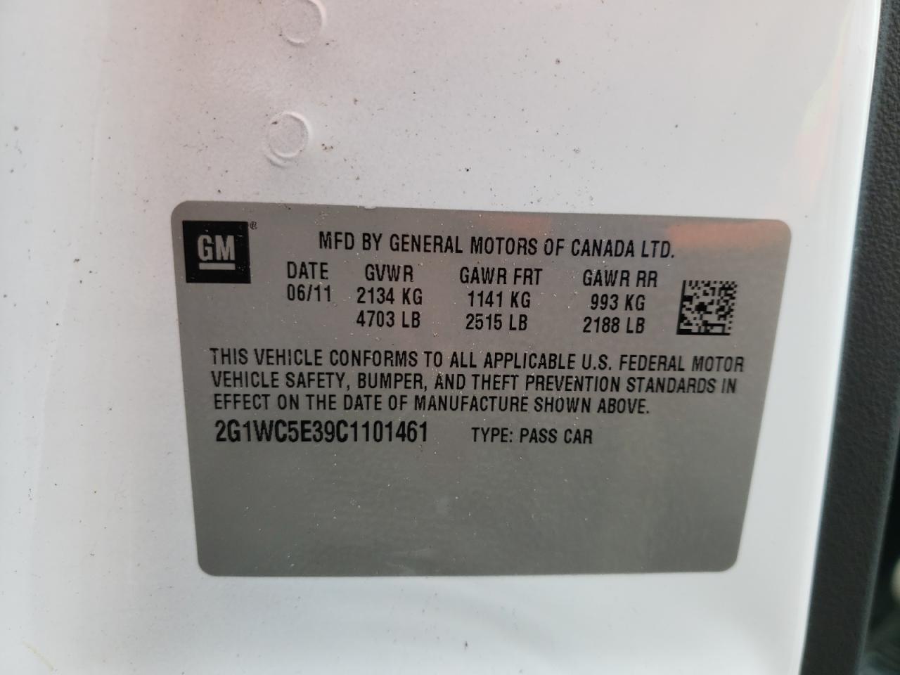 Photo 10 from auction – 2012 CHEVROLET IMPALA LTZ with VIN 2G1WC5E39C1101461