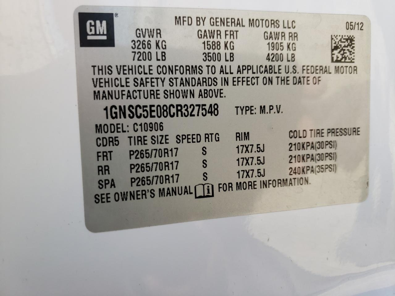 Photo 10 from auction – 2012 CHEVROLET SUBURBAN C with VIN 1GNSC5E08CR327548