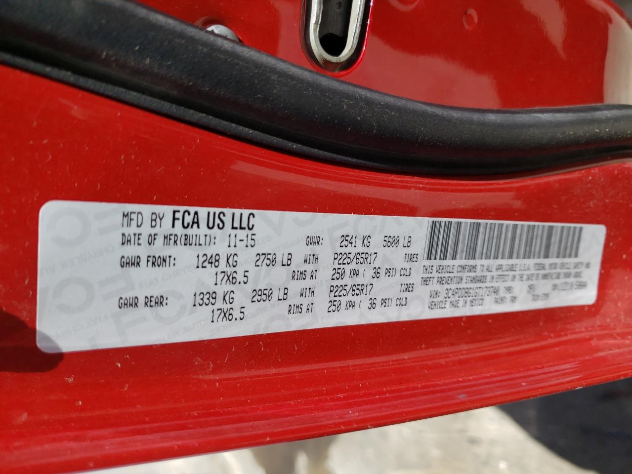 Photo 10 from auction – 2016 DODGE JOURNEY SX with VIN 3C4PDDBG1GT173740