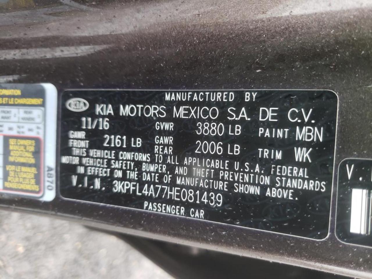 Photo 10 from auction – 2017 KIA FORTE LX with VIN 3KPFL4A77HE081439