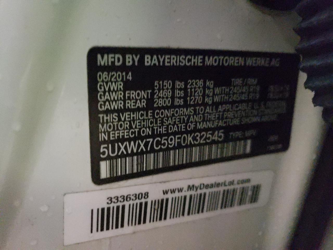 Photo 10 from auction – 2015 BMW X3 XDRIVE3 with VIN 5UXWX7C59F0K32545