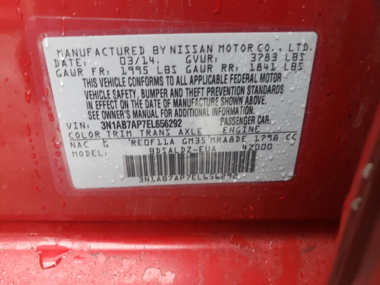 Photo 10 from auction – 2014 NISSAN SENTRA S with VIN 3N1AB7AP7EL656292