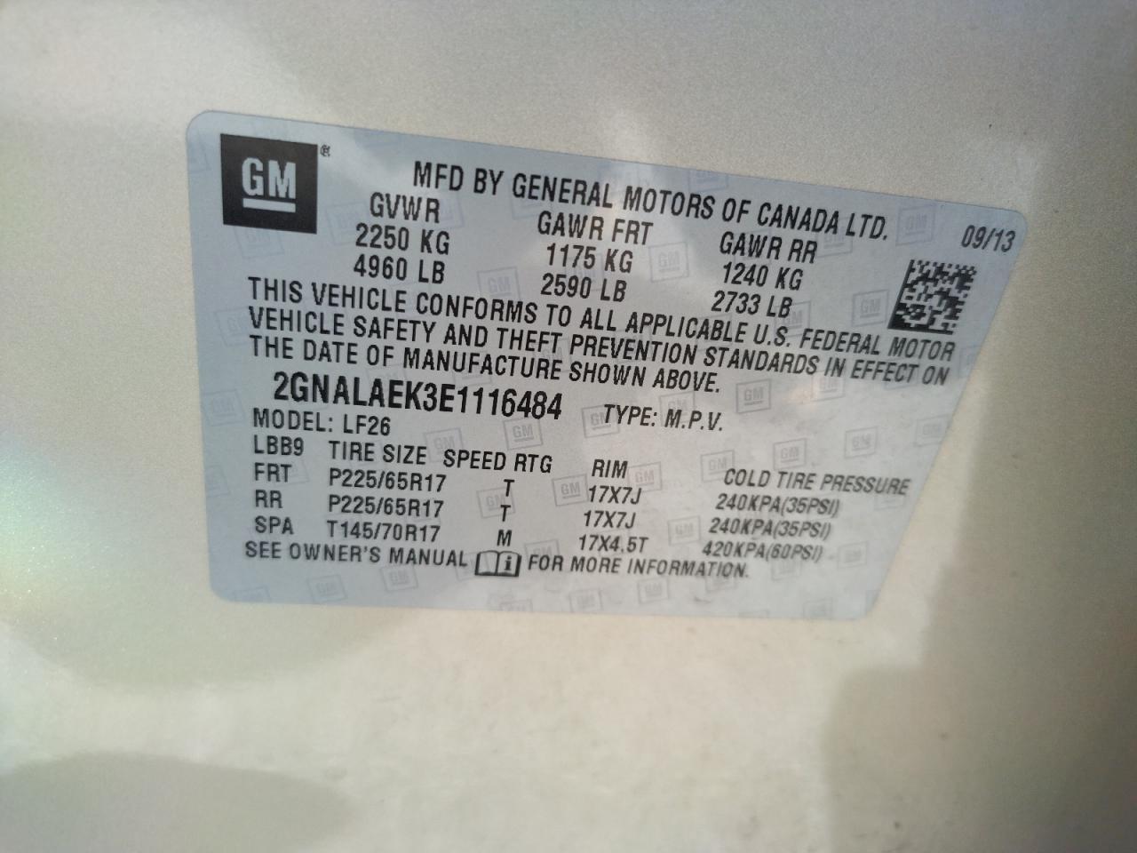 Photo 10 from auction – 2014 CHEVROLET EQUINOX LS with VIN 2GNALAEK3E1116484