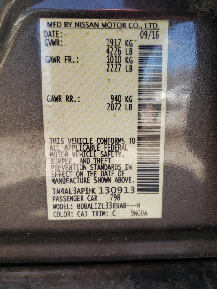 Photo 10 from auction – 2017 NISSAN ALTIMA 2.5 with VIN 1N4AL3AP1HC130913