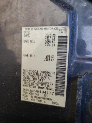 Photo 10 from auction – 2010 NISSAN ALTIMA SR with VIN 1N4BL2AP5AN494177