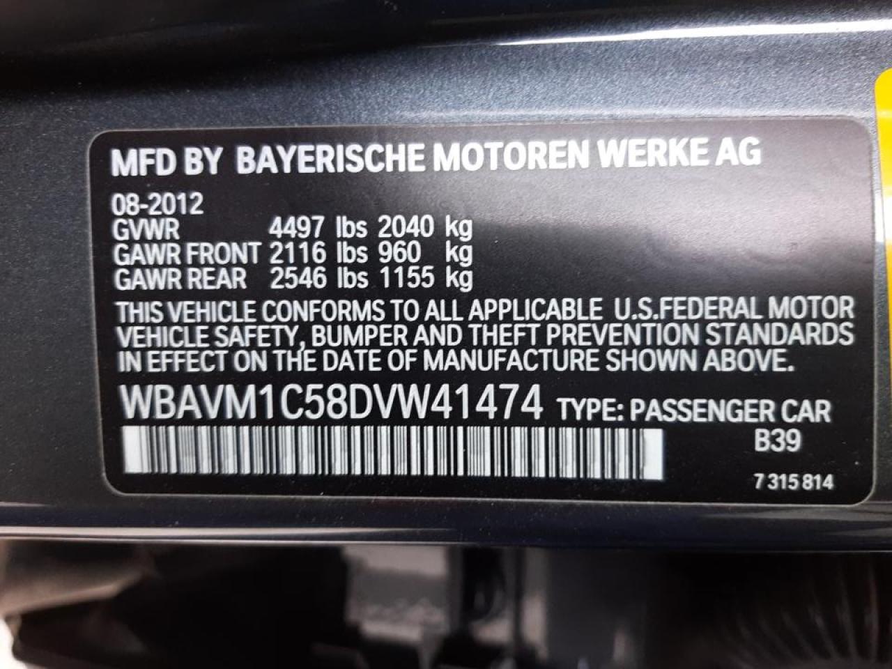 Photo 10 from auction – 2013 BMW X1 SDRIVE2 with VIN WBAVM1C58DVW41474